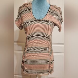 Elegant Striped Short Sleeve Tee - Orange and Tan